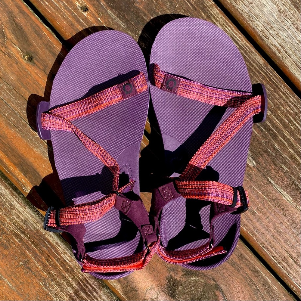 Stylish Purple and Red Xero Shoes Women's Z-Trail EV Barefoot Hiking Sandals